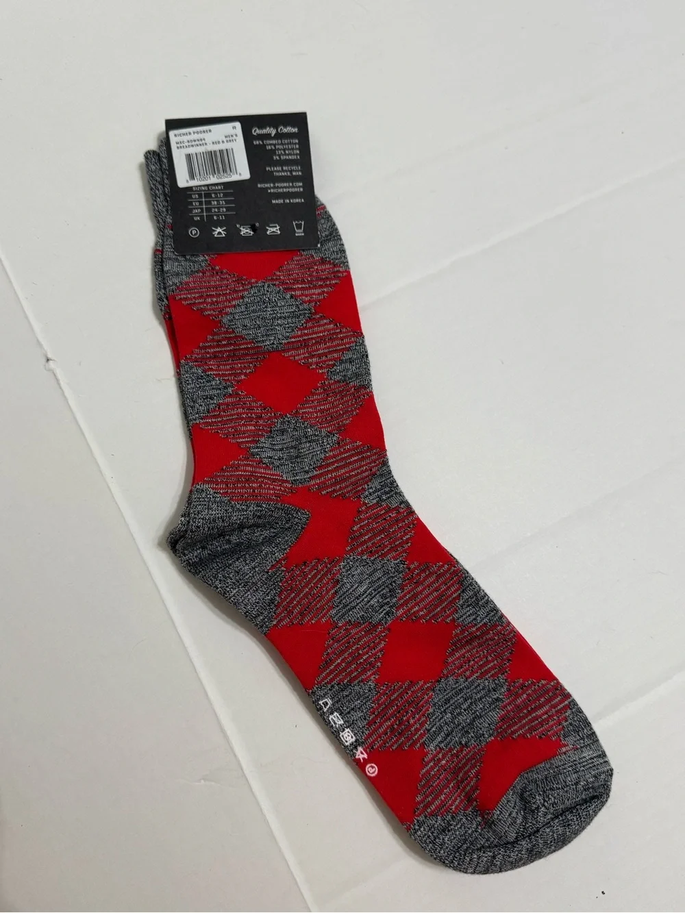 Richer Poorer Red and Gray Argyle Dress Socks